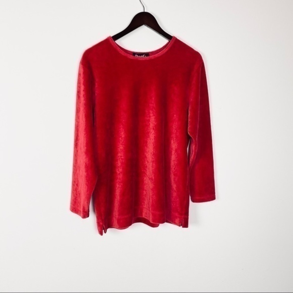 Denim & Co. Velour Long Sleeve Red Top Size Med